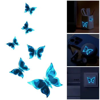 Mavi ışık kelebek duvar çıkartmaları çocuk Odaları için ışık anahtarı paneli Çıkartmaları Ev Dekor karanlıkta Parlayan Kelebekler Çıkartmalar