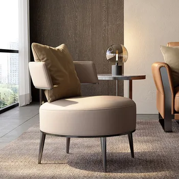 Minimalist Elastik Oturma Odası Sandalyeleri Sırt Desteği Tasarım Tek Sandalye Deri Ergonomik Fauteuil Salon Post Modern Mobilya