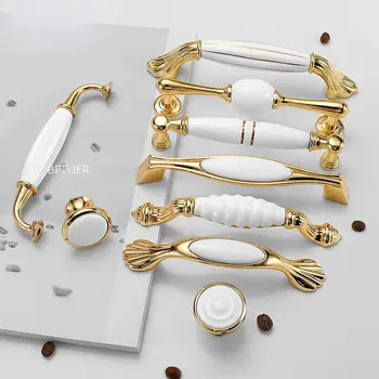 Mobilya Çeker Moda Seramik dolap kolları Altın Mutfak Dolabı Kapı Kolları çekmece Kolları Avrupa Beyaz