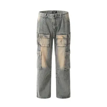 Moda Vibe Tarzı Kargo Kot cepli pantolon Gevşek Fit Büyük Boy Hip Hop Denim Pantolon Vintage Baggy Y2K Dipleri