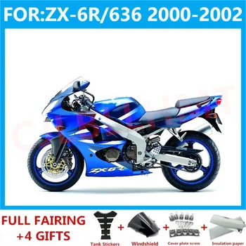 Motosiklet Enjeksiyon kalıp Kaporta Kiti için fit Ninja ZX-6R ZX6R zx 6r 636 2000 2001 2002 kaporta tam fairing seti mavi