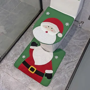 Noel Tuvalet Kapağı Noel Kardan Adam noel babalı klozet Kapağı Paspaslar Süslemeleri İki Parçalı Set 2 adet Tan Banyo Halıları Uzun