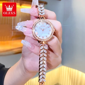 OLEVS Yeni Orijinal quartz saat Kadınlar için Zarif Bayan Elbise Kol Saati Lüks Kakma Elmas Su Geçirmez Saatler Reloj Mujer