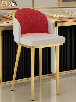 Optik mağaza bar taburesi paslanmaz çelik ön büro arkalığı kuyumcu koltuğu modern resepsiyon altın dükkanı sandalye tezgah tabure