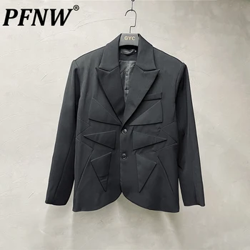 PFNW erkek Blazers Darkwear Niş Tasarım Yüksek Anlamda 3D Kesim Patchwork Şık Takım Elbise Retro Trend Moda Gelgit Gotik Punk Ceket 12Z4507