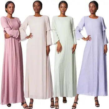 Ramazan Bayram Müslüman Elbise Kadınlar için Moda Şifon Pilili Elbise Dubai çarşaf islami Zarif Kaftan Türk Giyim Musulman