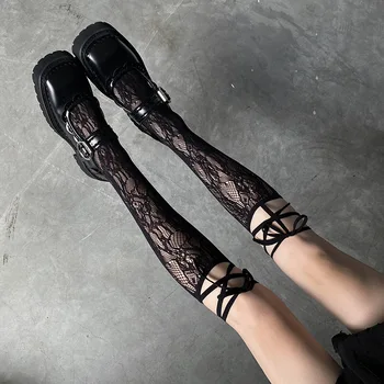 Seksi Dantel Örgü file çoraplar Kadın İki Ayak DIY Bandaj İlmek Diz Çorap JK Lolita Kız Kawaii Sevimli Uzun Çorap Çorap