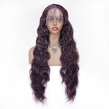 Sentetik Dantel ön peruk Kadınlar için Siyah Mor Renk Uzun Vücut Dalga Dantel Peruk Bebek Saç İsıya Dayanıklı Cosplay Günlük Peruk