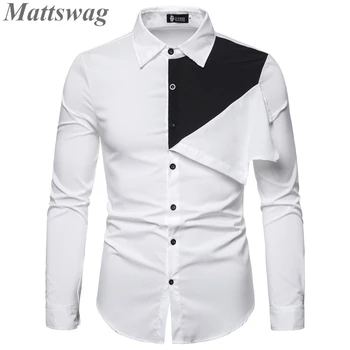 Siyah Beyaz Patchwork erkek Elbise Gömlek Uzun Kollu Terzilik erkek Giyim Şık Bahar Sonbahar Düğün Ziyafet Balo Chemise