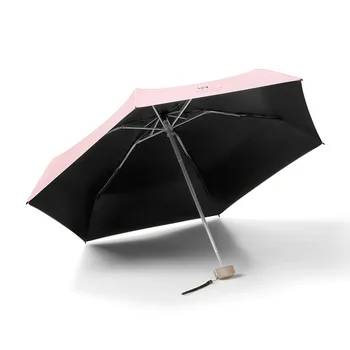 Siyah Kauçuk Güneş Koruyucu Düz Beş Kat Şemsiye Cep Güneş Umbrellasunshade Şemsiye Küçük Taşınabilir Ultra hafif Mini Şemsiye