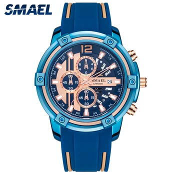 SMAEL Mavi Lüks kuvars saatler Erkekler İçin 2021 Modern Chronograph Saat Moda Spor erkek saati Silikon Kayış İle SL-9081