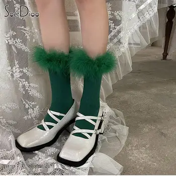 Soefdioo Moda Tüy Patchwork kadın Uzun Çorap Pamuk Nefes Sonbahar Kış Katı Rahat Basit Rahat Çorap