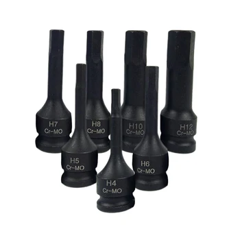Soket Darbe Kol Kolu Güç Aracı 6 noktalı Siyah CR0 Çelik H10/10mm H12/12mm H4/4mm 3/8 