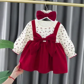 Sonbahar Kız Prenses Elbise Uzun Kollu Baskı Elbiseler Kızlar için 1 Yıl doğum günü partisi elbiseleri Çocuklar Vestidos Toddler Bebek Giysileri