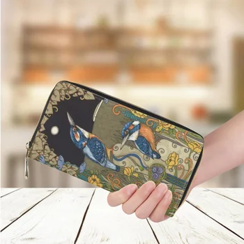 Sıcak kadın Deri Çanta Lüks İş Kredi kartlıklı cüzdan Sanat Hummingbird Desen Baskı Alışveriş Para Çantası Debriyaj