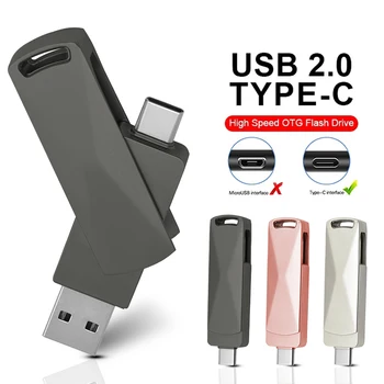 Tip-C USB flash sürücü ile 2 in 1 32GB 64GB 128GB arayüzü Yüksek Hızlı USB2.0 Bilgisayar için cep telefonu Metal Mini Kalem Sürücü