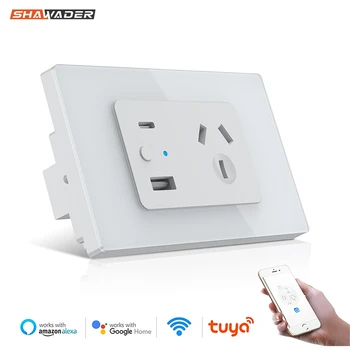 Tuya Wifi Akıllı Dokunmatik Anahtarı Duvar Soket AU elektrik fişi Cam Panel USB Tip C Şarj Çıkışı Plakaları Alexa Google Ev