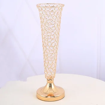 Uzun boylu Altın Gümüş Galvanizli Metal Vazo Kristal Düğün Dekorasyon Masa Centerpieces Cente Rpieces İmake Noel