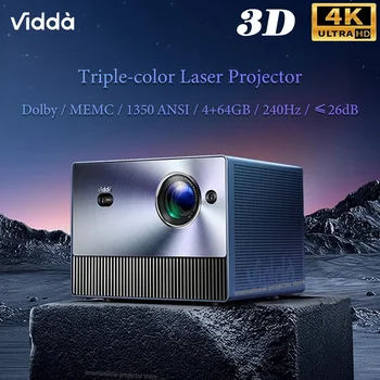 Vidda C1 4K Ultra HD Lazer Projektör Üçlü Renk 1350ANSI Android Wifi Ev Sineması 12ms Düşük Gecikme 240hz Oranı Video 3D ışın