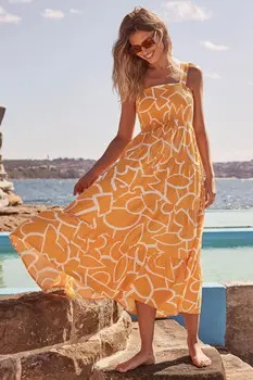 Yaz elbisesi Kadınlar Çiçek Baskılı Maxi Gevşek Kayma Spagetti Kayışı Tatil Plaj Kıyafetleri Parti Büyük Boy Boho Robe Femme Giyim