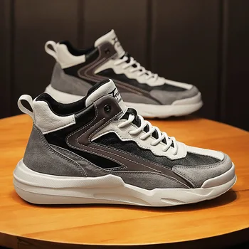Yeni Ayakkabı Erkekler için Yüksek Üstleri Hakiki Deri rahat ayakkabılar Gençlik Patchwork Flats Kaykay Ayakkabı Moda Tasarımcısı Sneakers