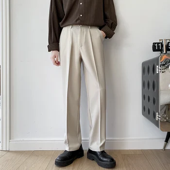 Yeni Moda Bahar ve Yaz Düz Renk Pantolon Erkekler Alt Yarık Pantolon Kore Tarzı Elastik Bel Rahat Pantolon Adam T69