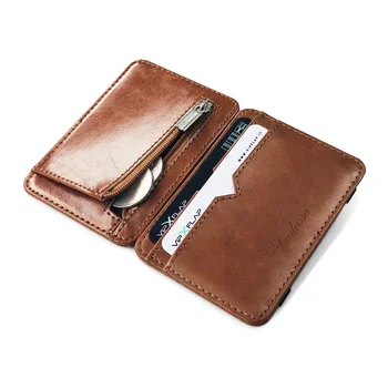 Yeni Moda Erkek Küçük Deri Sihirli Cüzdan Para Cebi ile erkek Mini Çanta Para Çantası Kredi kart tutucu Klip Nakit
