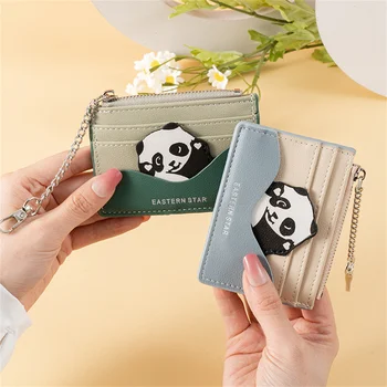 Yeni Taşınabilir kadın PU deri cüzdan Sevimli Panda Çoklu Kart kart tutucu Öğrenci Mini Para Çantası Karikatür Kısa kızın bozuk para cüzdanı