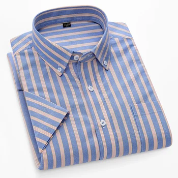 Yeni Varış Gömlek Erkekler için Yaz Çizgili Baskı Kısa Kollu Erkek Gömlek Casual İş %100 % Pamuk Oxford Erkek Gömlek