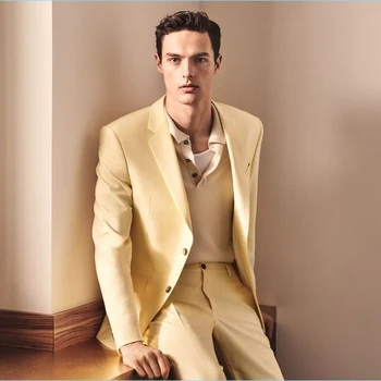 Zarif Takım Elbise Erkekler için Moda Çentik Yaka İki düğmeli blazer High-end Smokin İş Düğün Resmi 2 Parça Rahat İnce