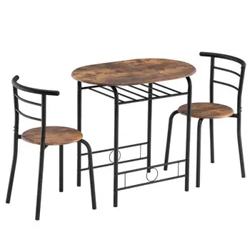Zarif tasarım Yemek masası, Kavisli Sırtlı Çiftler için Yangın Ahşap PVC Siyah Boya Kahvaltı Masası, Bir Masa ve iki Sandalye