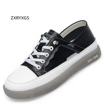 ZXRYXGS Yüksek Kaliteli Mikrofiber Deri gündelik ayakkabı Kadın Trend Ayakkabı 2023 Yeni Sonbahar Dantel-up Siyah beyaz ayakkabı düz ayakkabı