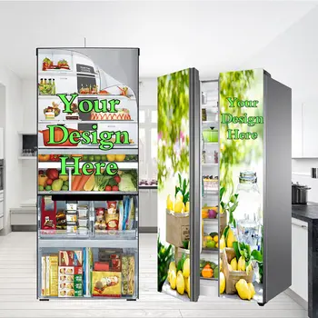 Özel buzdolabı mıknatısı Tam Kapı Kapağı, Kişiselleştirilmiş Buzdolabı Çıkartmaları PVC Mutfak Sanat Süslemeleri Buzdolabı Kapıları Pencereler