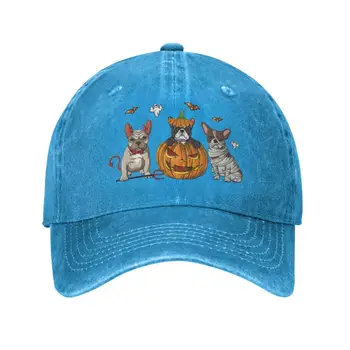 Özel Pamuk Fransız Bulldog Kabak beyzbol şapkası Erkekler Kadınlar Ayarlanabilir Cadılar Bayramı Hayvan Baba Şapka Streetwear
