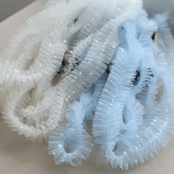 1 Metre 6CM Genişliğinde Beyaz Pembe Ruffled Dantel Şerit Düzeltir Pilili Kat Örgü Tül Dikiş DIY El Sanatları Bebek Elbise Konfeksiyon Ruffles